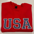 USA Embroidered Applique Red Crewneck